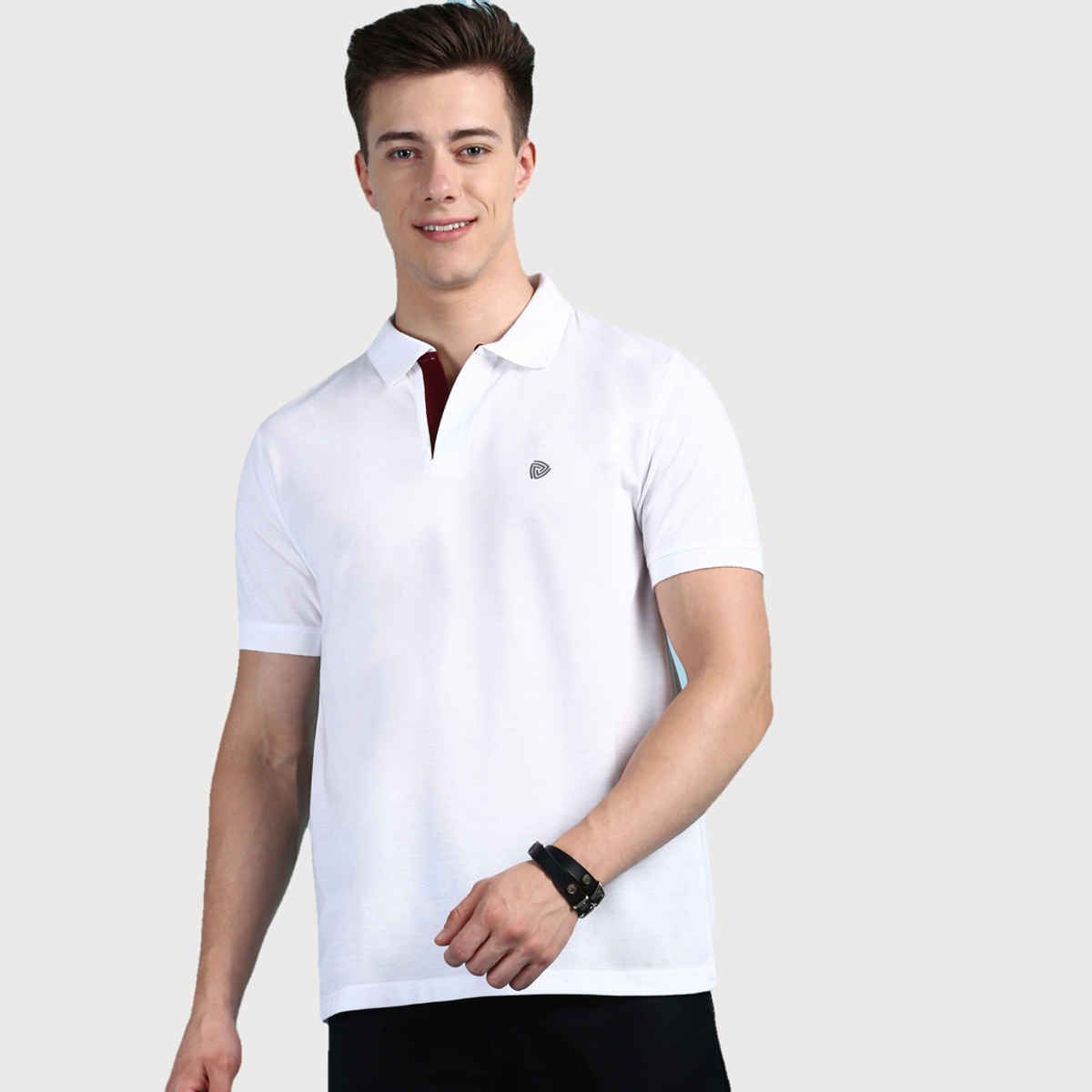 Lux Cozi Men's Solid Cotton Polo T-shirt | White - M
