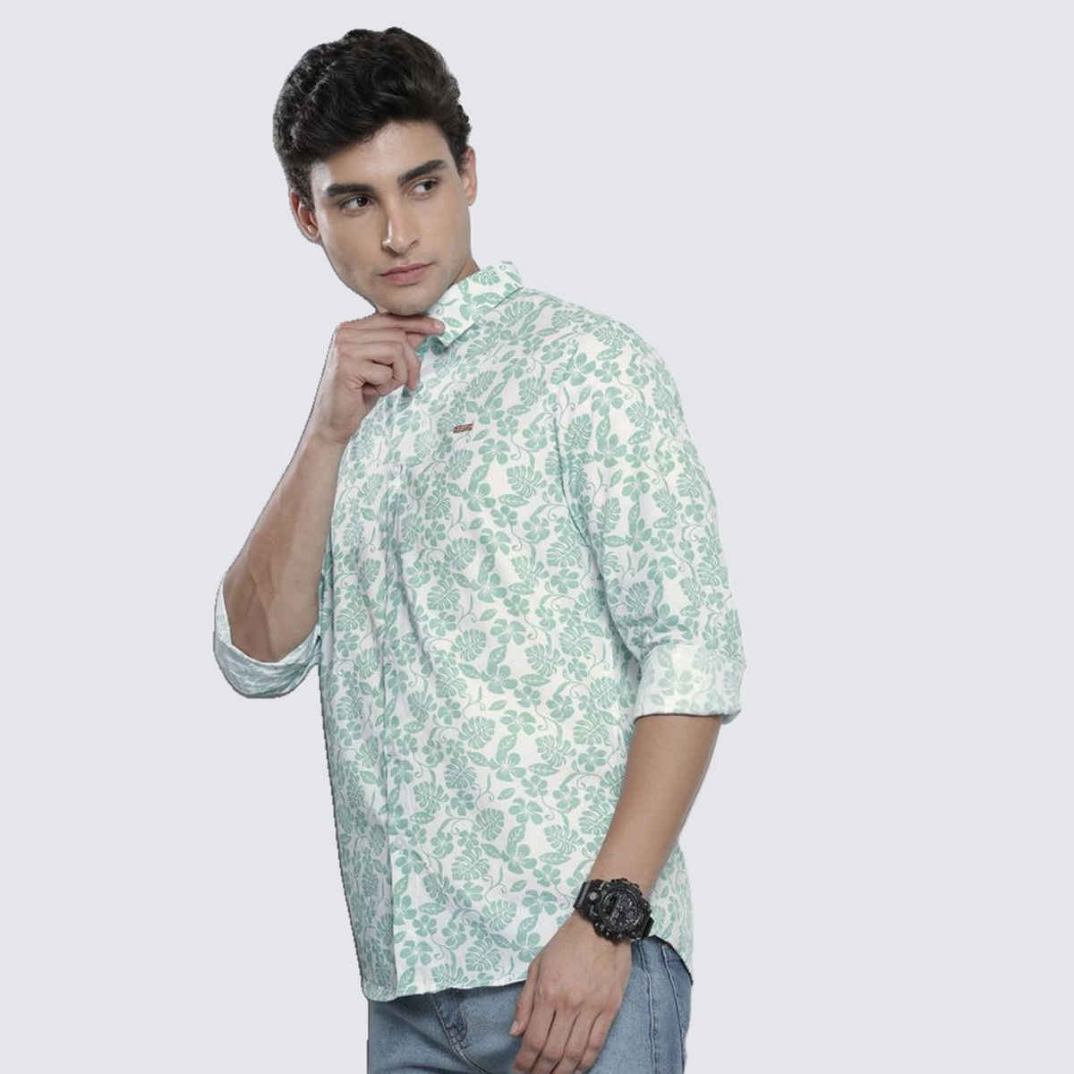 The Indian Garage Co Men's Slim Fit Graphic Printed Casual | White | M