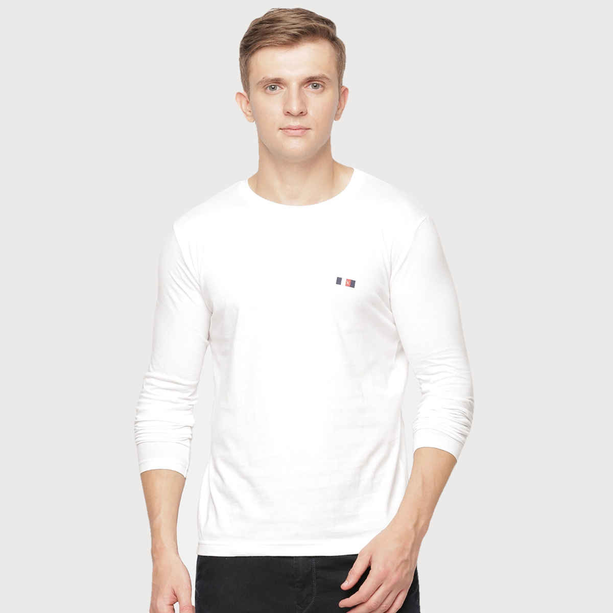 Actimaxx Men's Solid Round Neck Long Sleeve Pure Cotton T-shirt | Colour May Vary - S