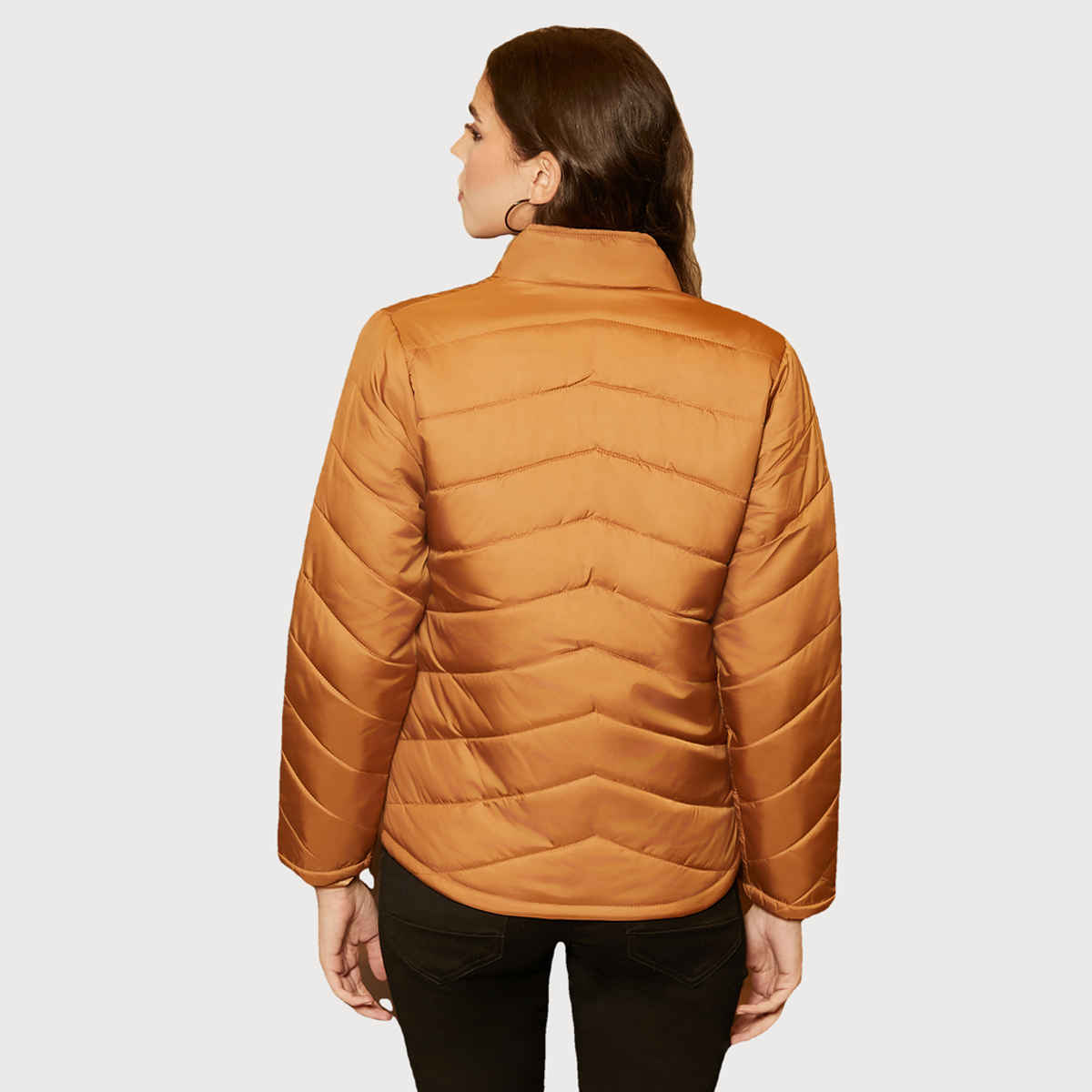 Campus Sutra Women's Chevron Quilted Jacket | Sienna Brown - M