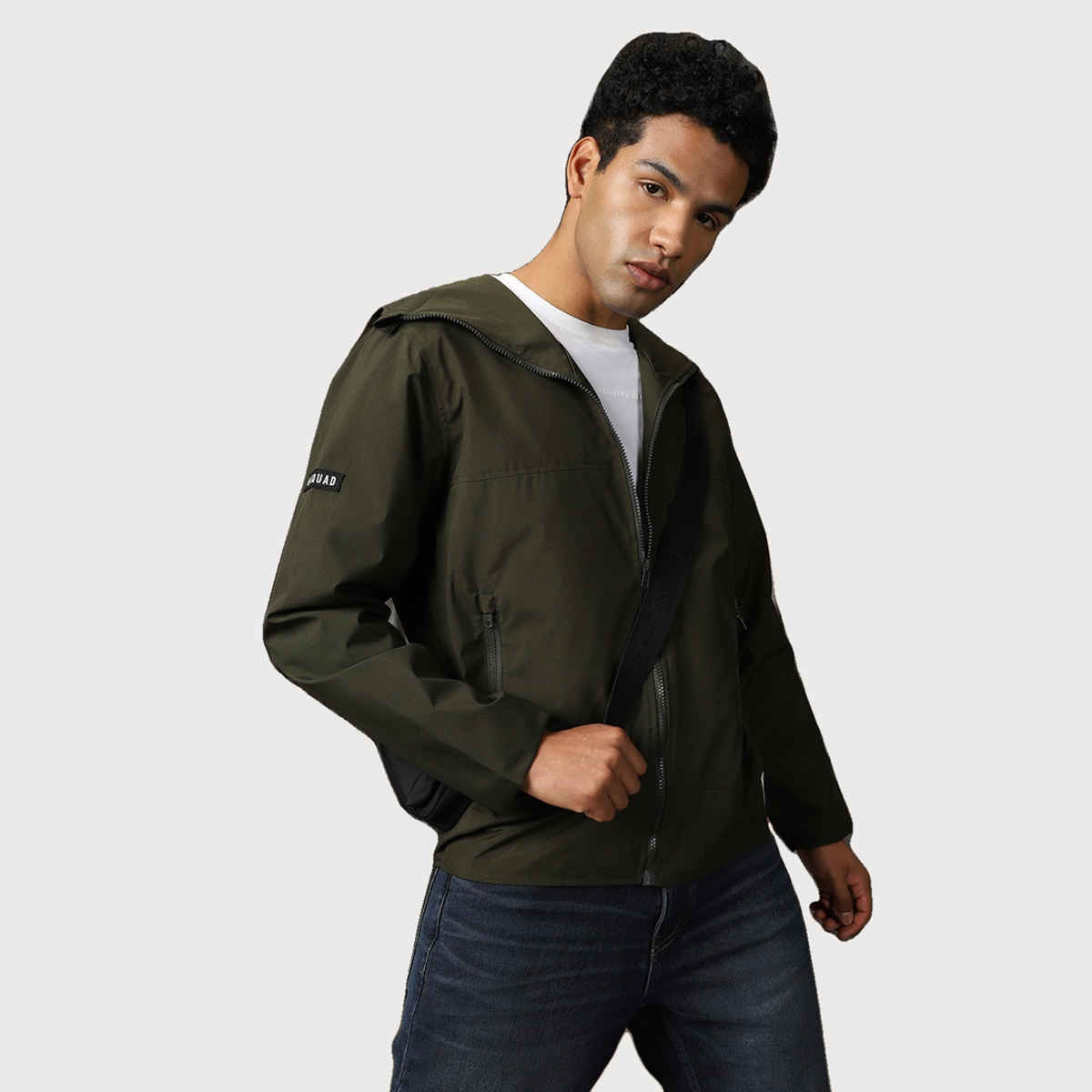 High Star Men's Windcheater Light Winters Hooded Bomber With Badge Detail Jacket | Green - XL