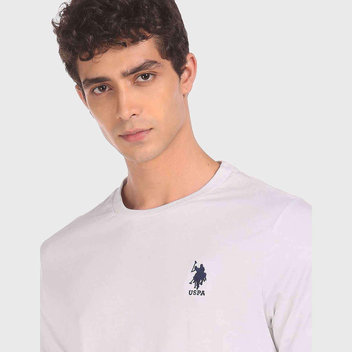 USPA Pure Cotton Long Sleeve Lounge T - Shirt For Men - White - M