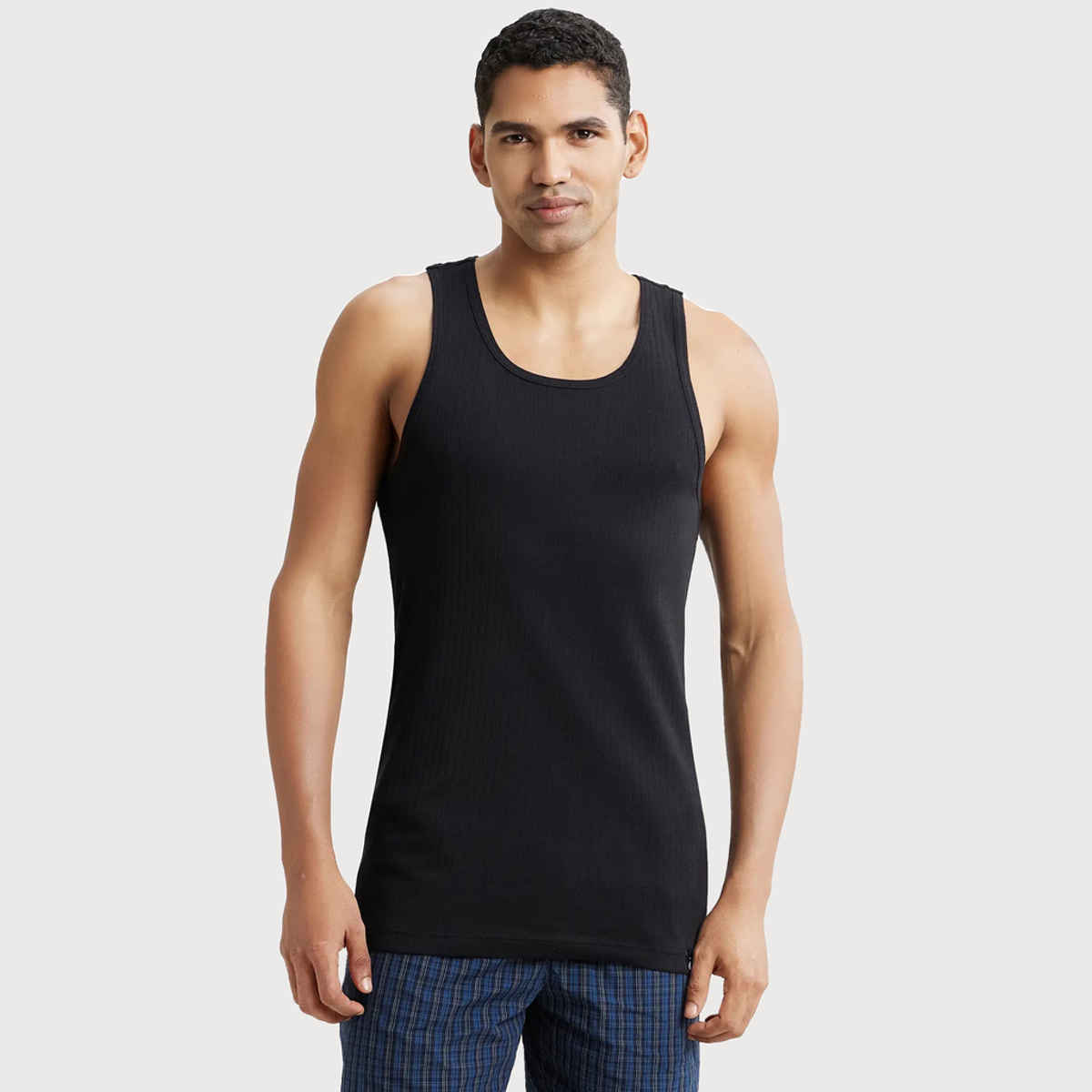 Jockey 9922 Men's Super Combed Cotton Rib Round Neck Gym Vest|Racerback | Black-XL
