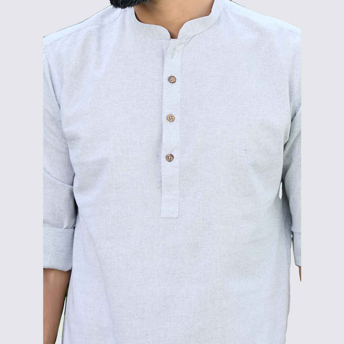 See Designs Men's Pure Cotton Short Kurta | Light Grey - XL