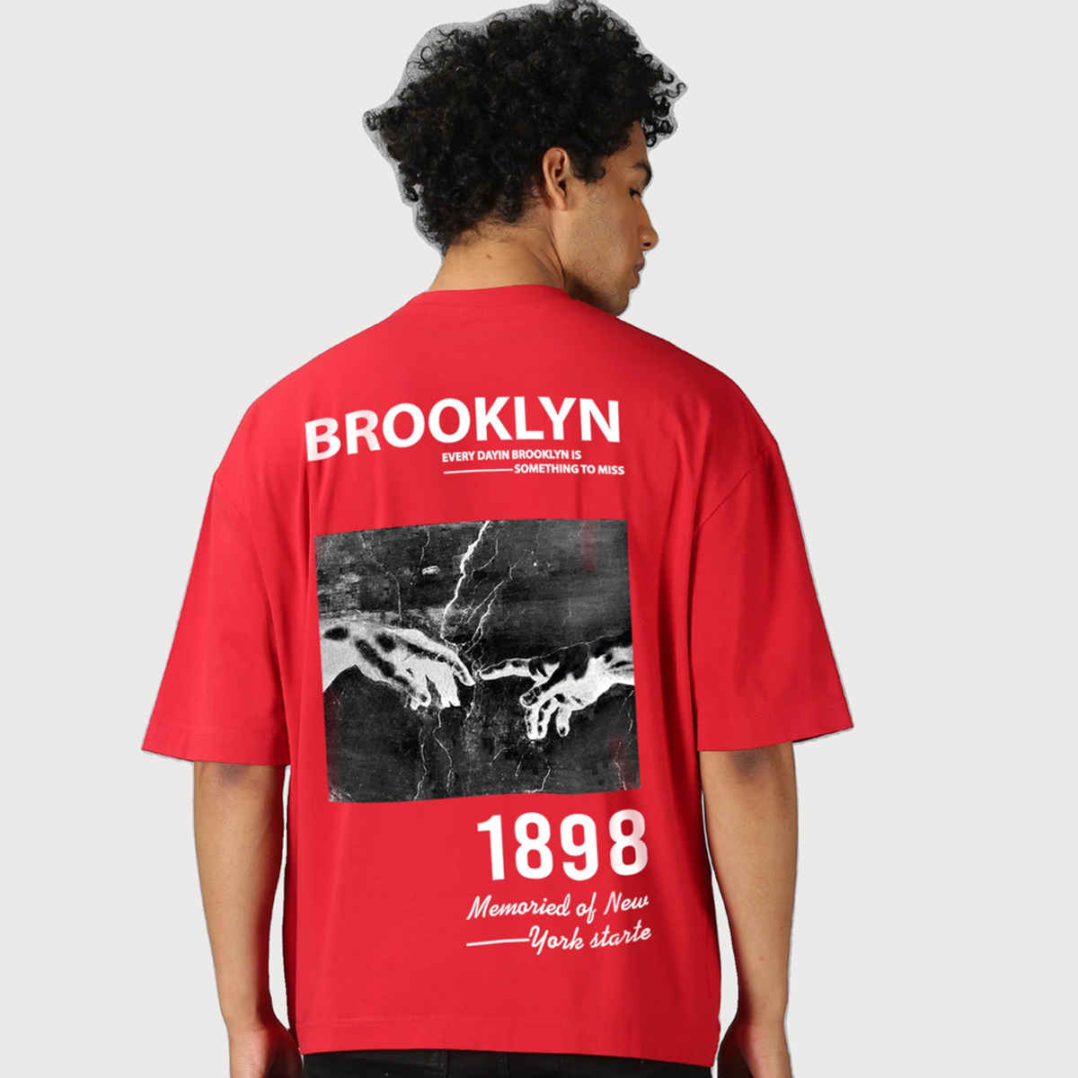 De Tees Men's Oversize T-shirt | M-OST-RED-BROOKYLN | Red - XL