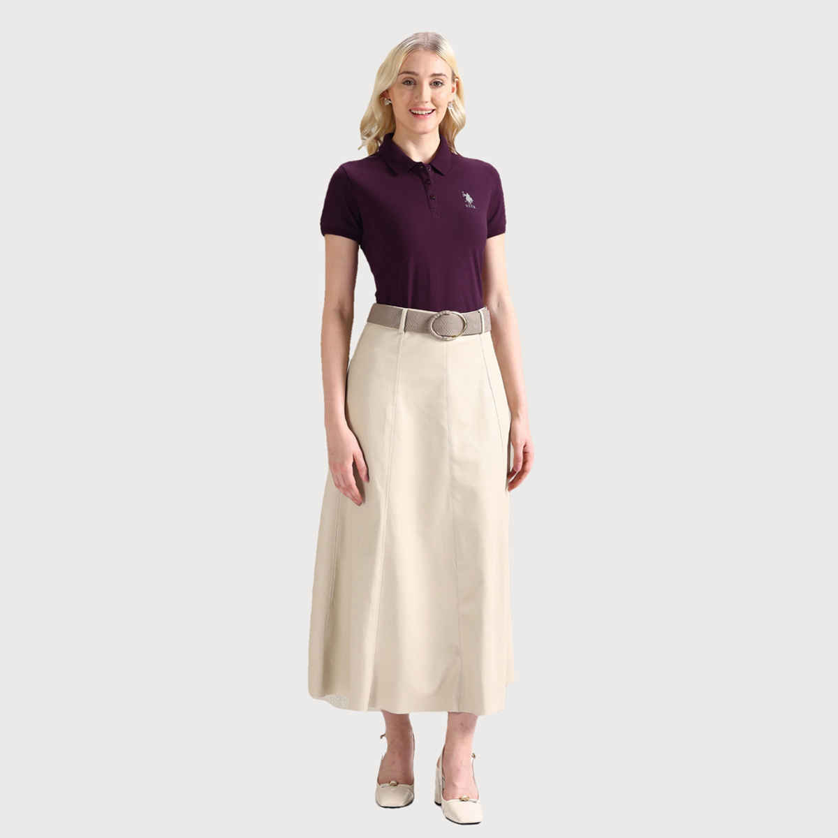 USPA Embroidered Logo Regular Polo Tshirt For Women - Plum - XL