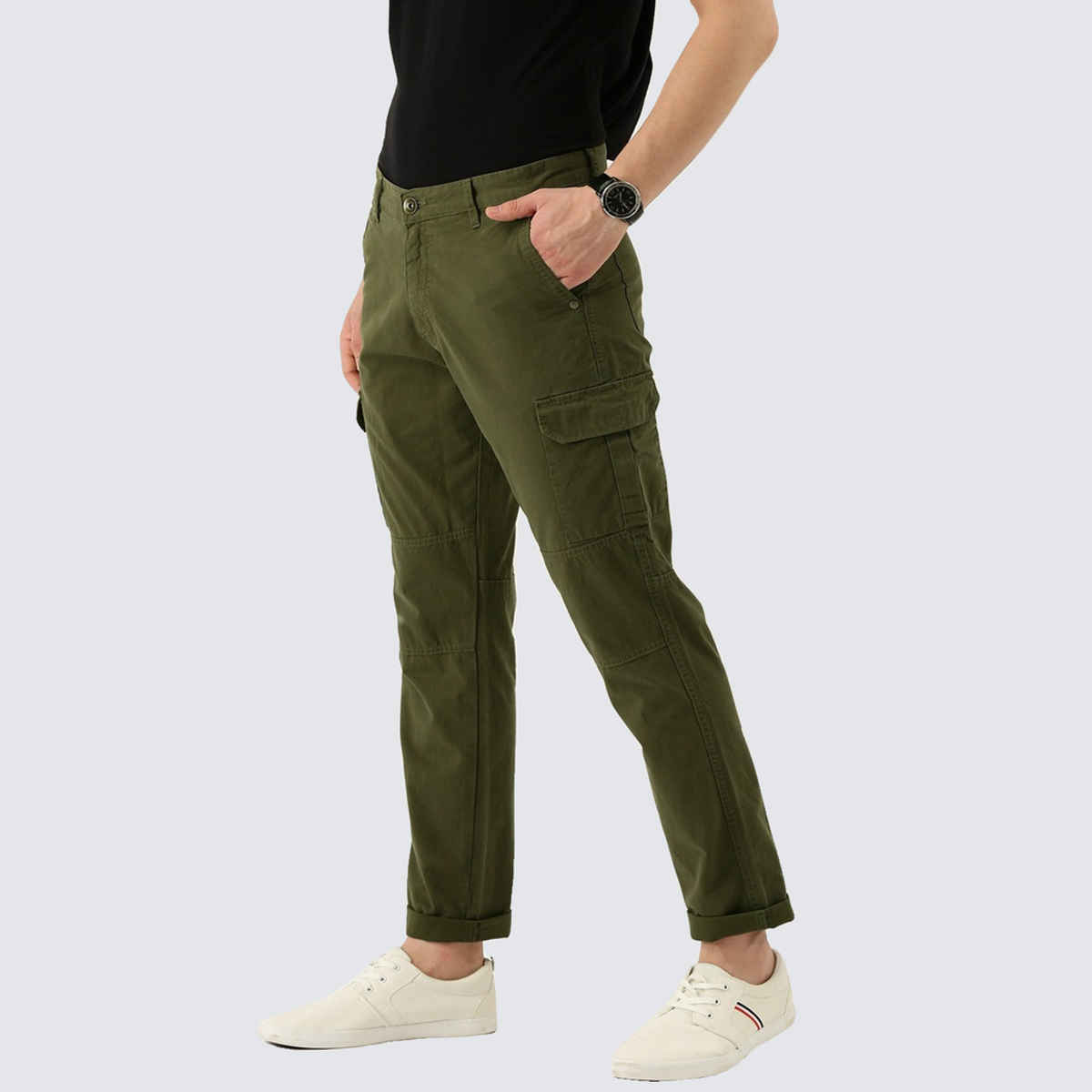IVOC Men's Slim Fit Cargo Trousers | Olive - 36