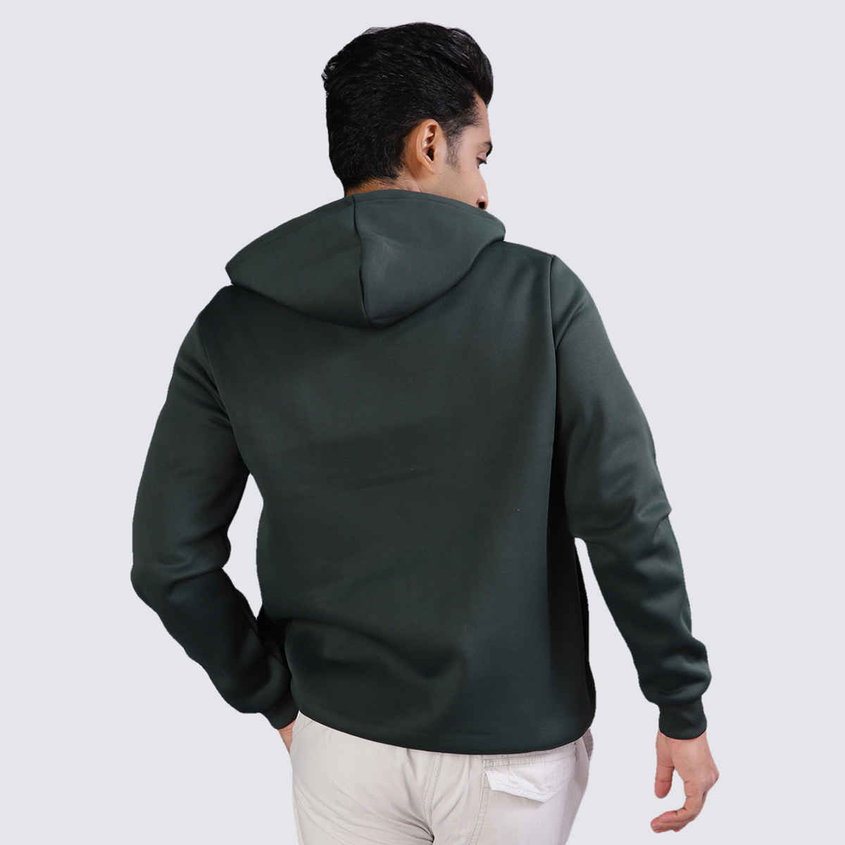 V-Mart Men's Printed Polyester Hooded Neck Sweatshirt | Dark Green - M
