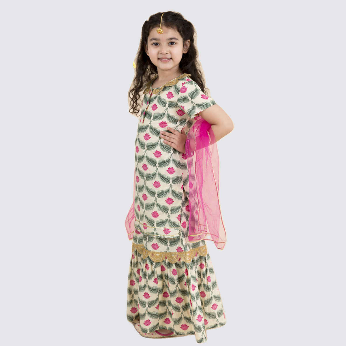 Pspeaches Girl's Sharara Set | Sha-Lotus | Green | 5-6 yrs