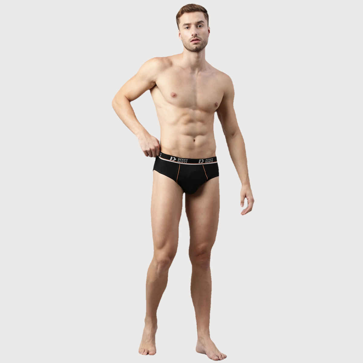 Dixcy Scott Men's Solid 100% Combed Cotton Mid Rise Outer Elastic Waistband Brief | Multicolour -L