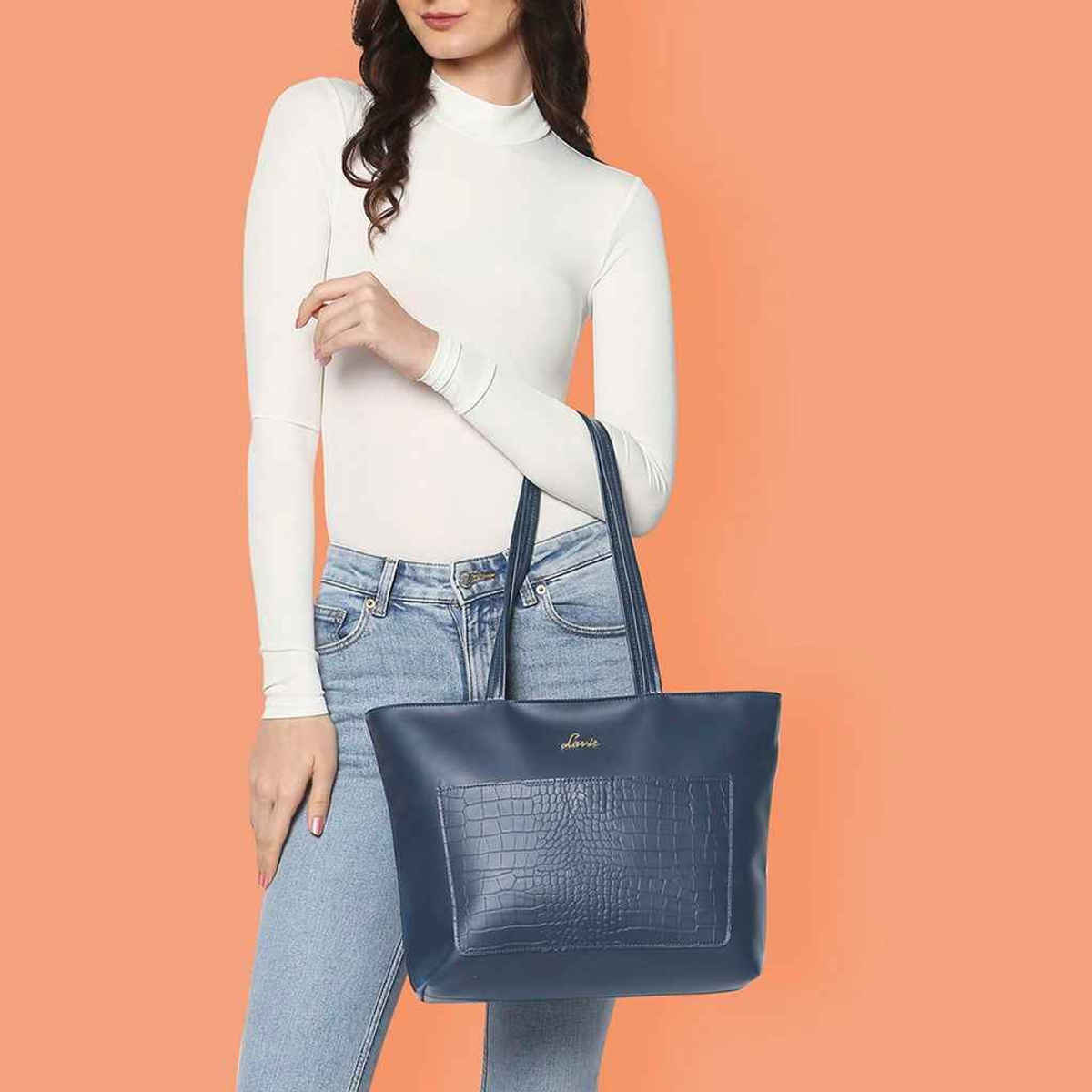 Lavie Women's Synthetic Leather Tote Bag | Large | Navy Blue