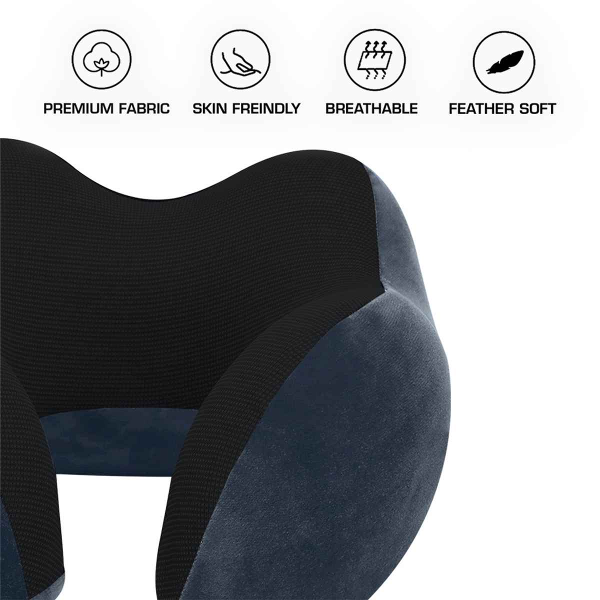 Billebon Memory Foam Neck Pillow with Eye Mask And Travel Pouch| Multi Contour Shape | Grey
