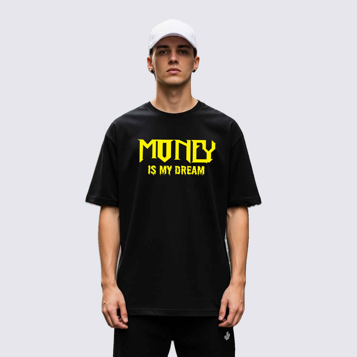 BENNY BROOKS Men's Round Neck half sleeve Oversized T-shirt |AA(ARN)BLACK169 | Black - L