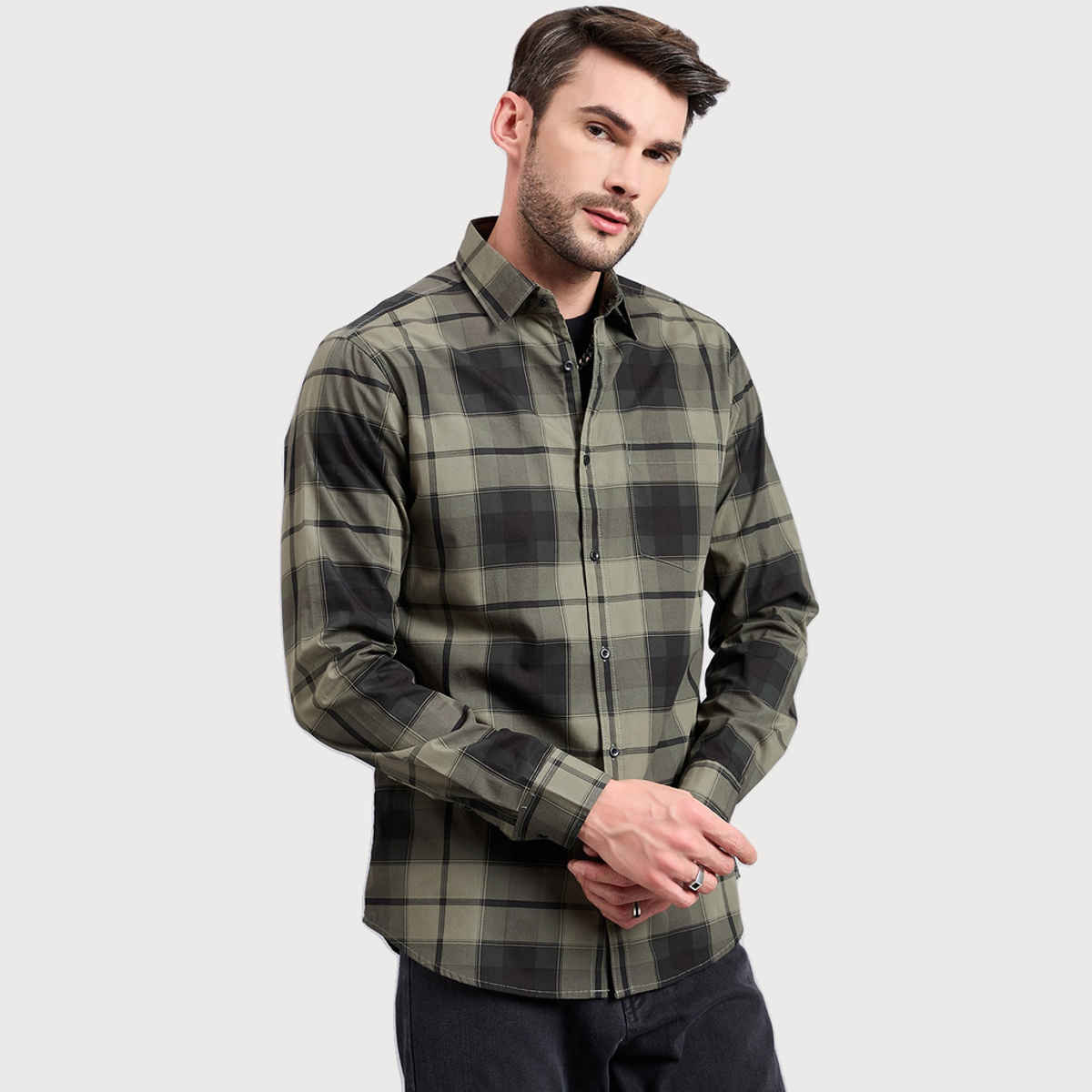 Style Quotient Men Cotton Checks Shirt | M | SS24SQFLECKERED - Green