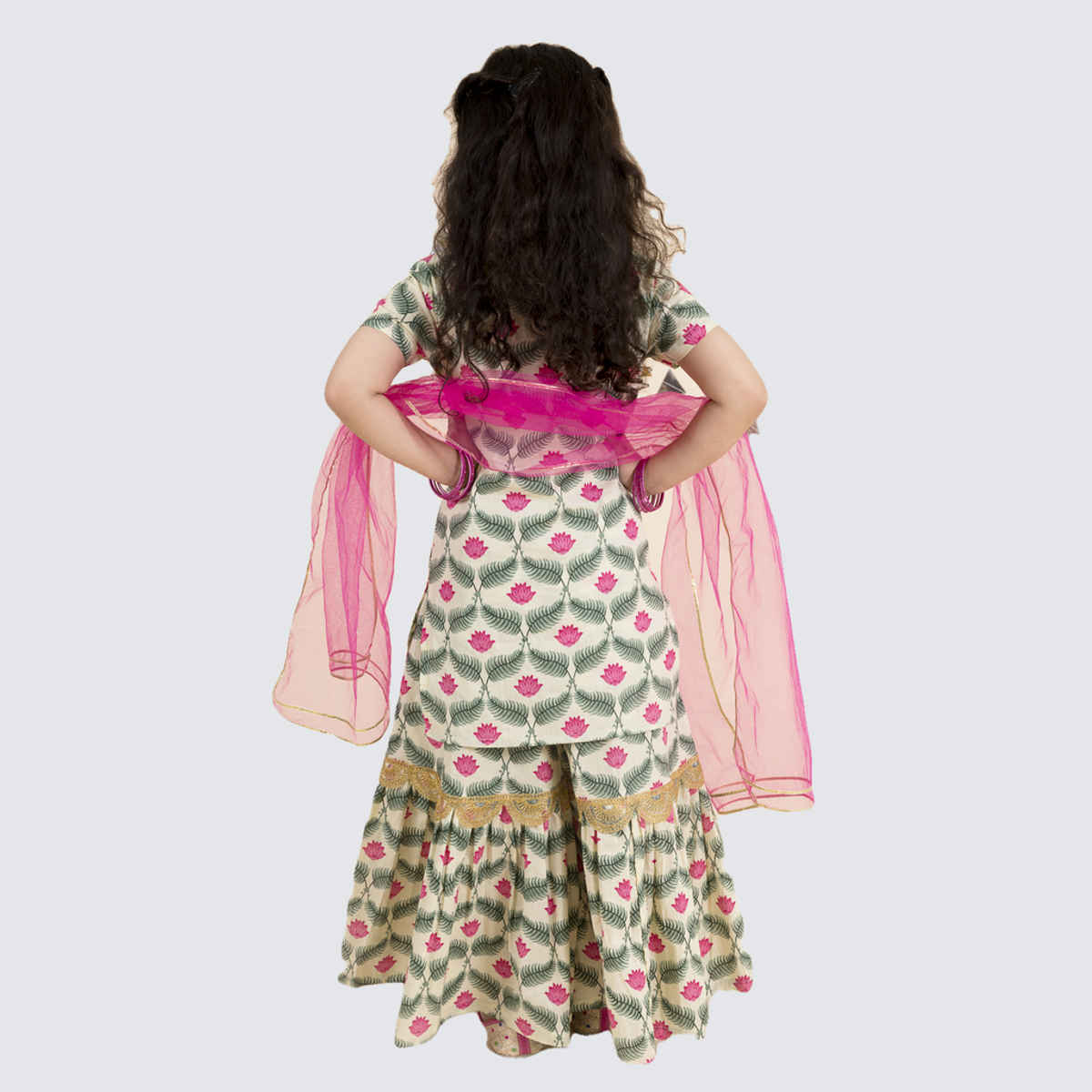 Pspeaches Girl's Sharara Set | Sha-Lotus | Green | 5-6 yrs