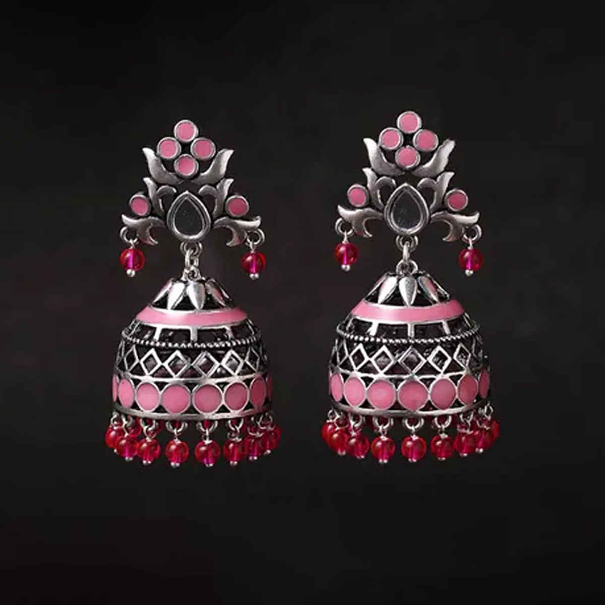 Voylla Rangabati Pink Embellisheds Jhumka Earrings
