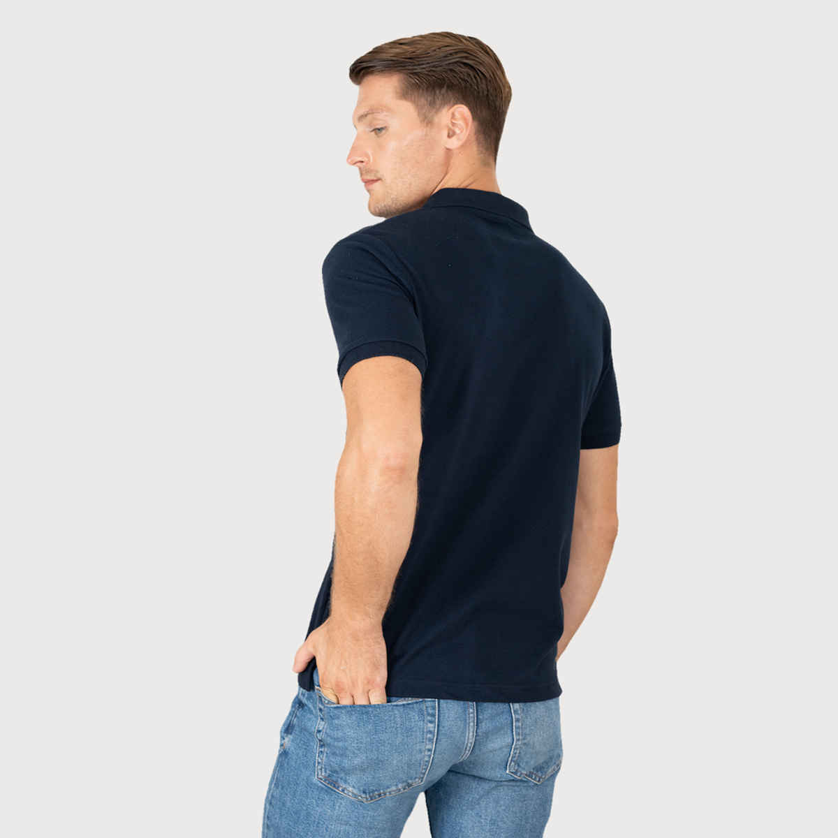Lux Cozi Men's Solid Cotton Polo T-shirt | Navy - S