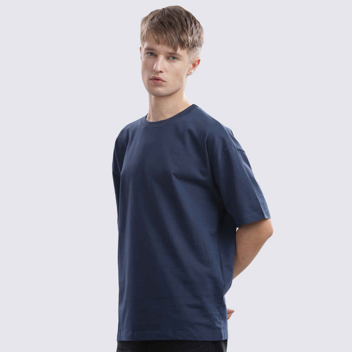 OUTLAWS Men's 100% Cotton Oversized T-Shirt | Half Sleeves | Round Neck | Dark Blue - XL