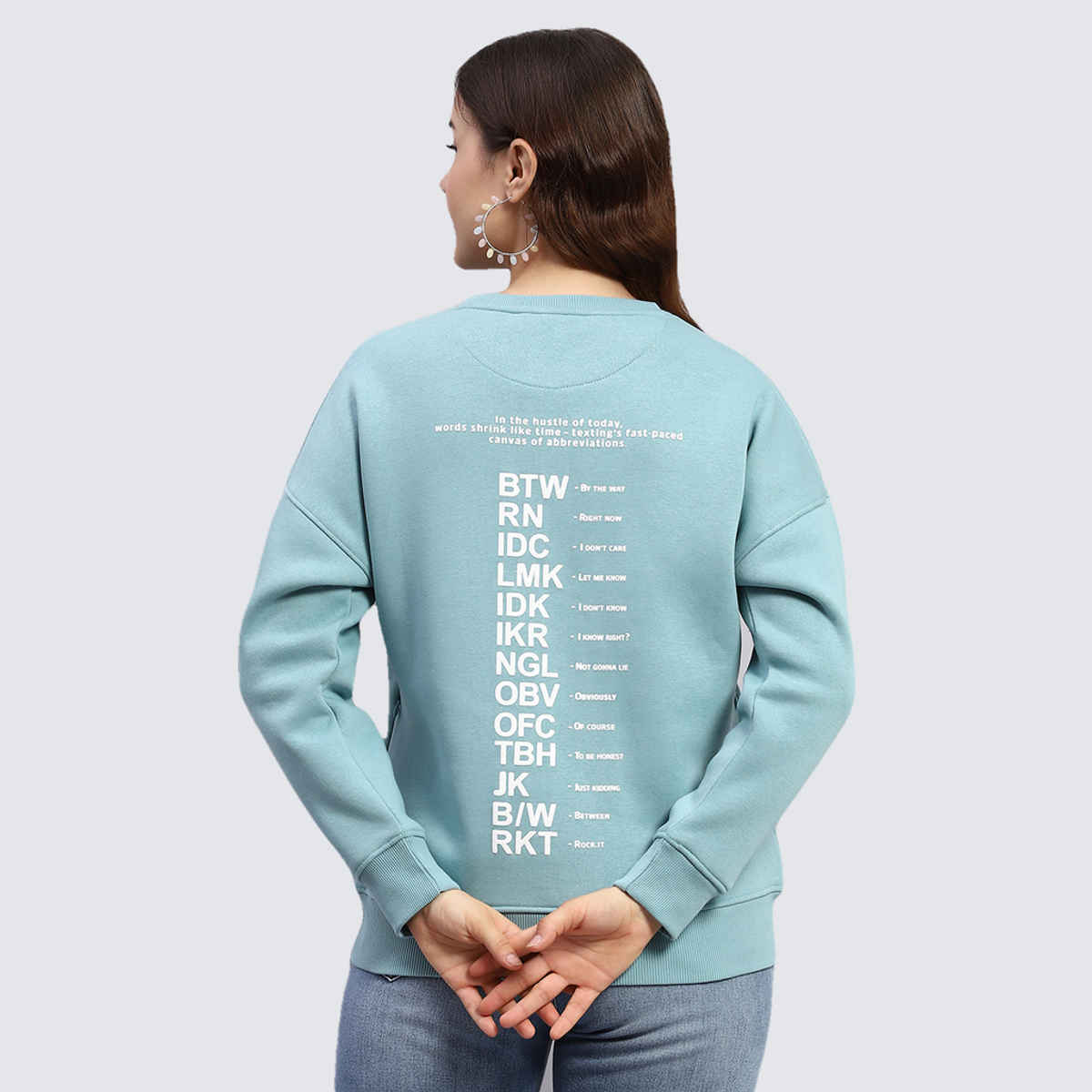 Rock.It By Monte Carlo Womens Blue Round Neck Full Sleeve Sweatshirt | 2240102602-1-42 | XXL