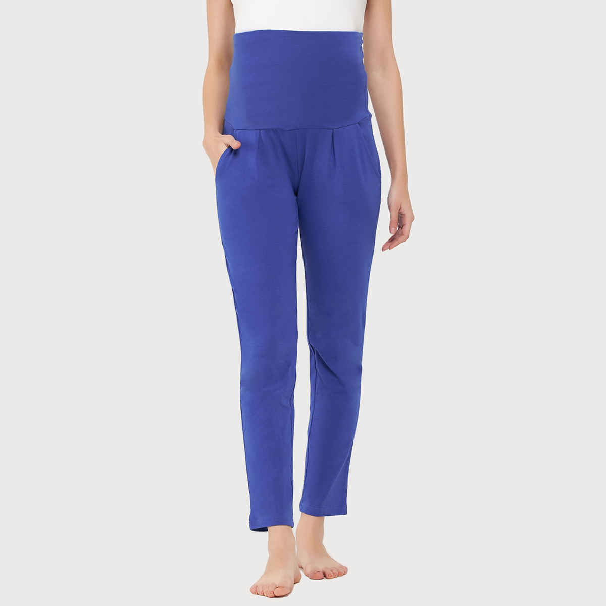 Clovia Chic Basic Maternity Leggings - Cotton(Blue - L)