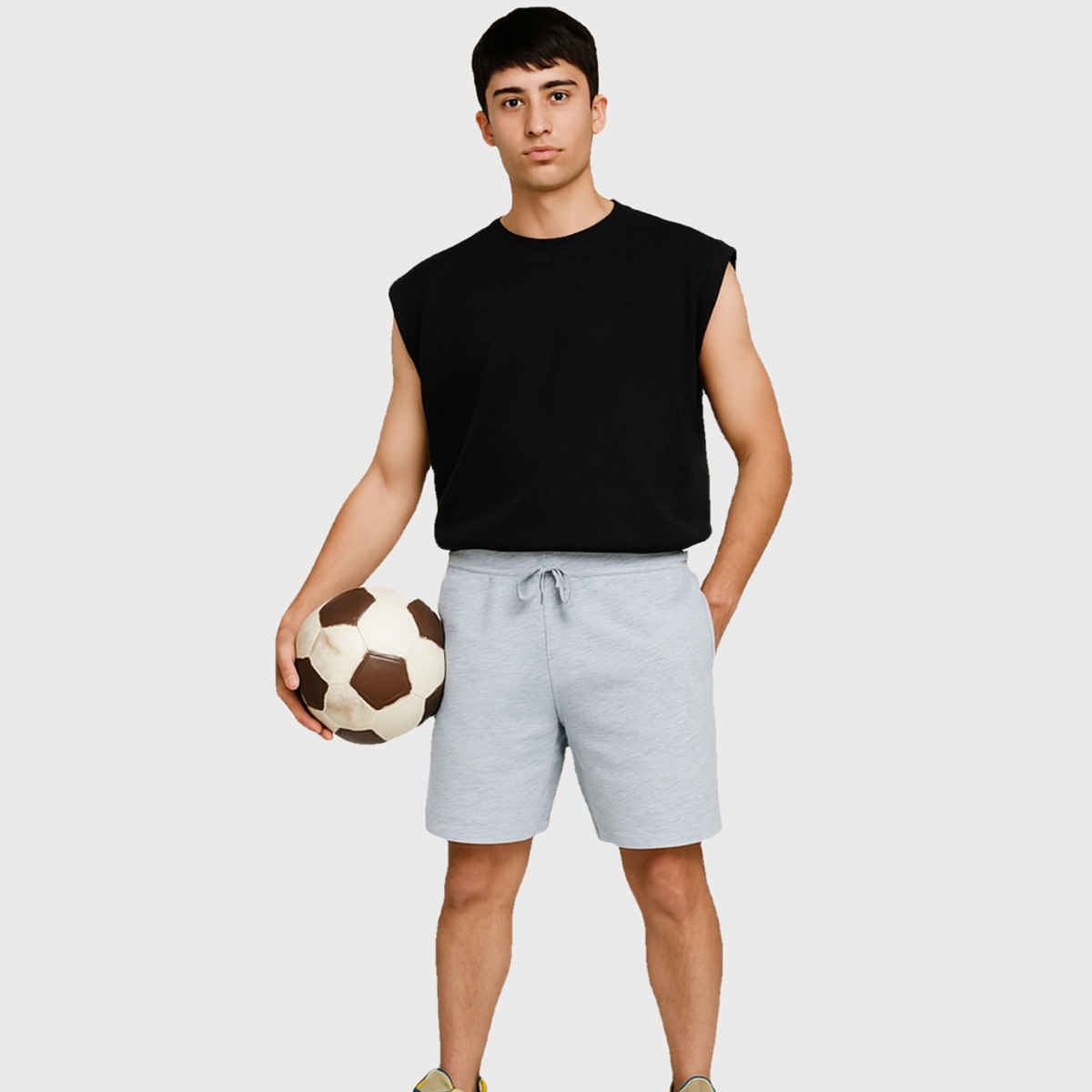 EQL Men's Pure Cotton Shorts | Light Grey Melange - M