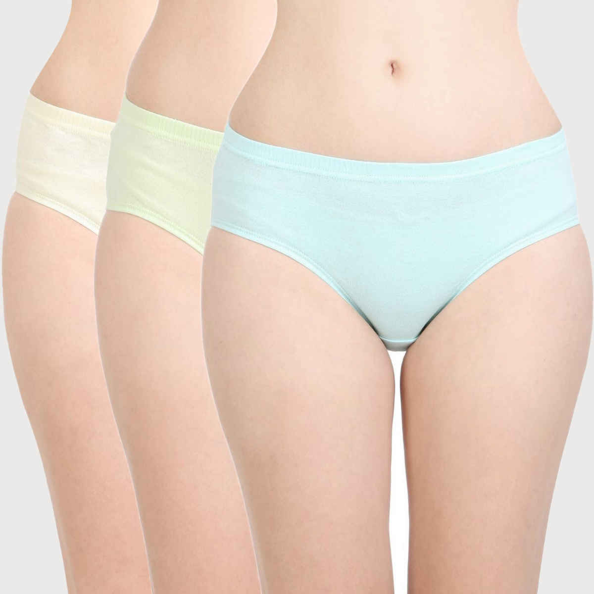 Bodycare Women 100% Cotton Classic Multicolored Plain Mid Rise Panty - Pack Of 3 - 2XL