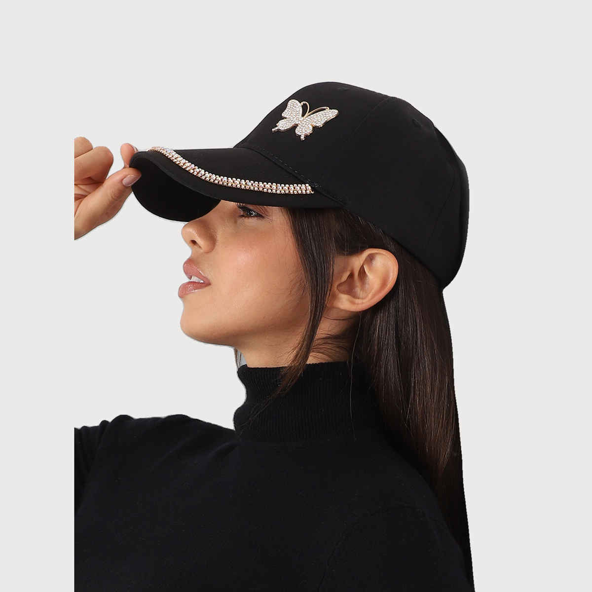 Haute Sauce Women's Embellished Cotton Blend Baseball Cap | Black - One Size