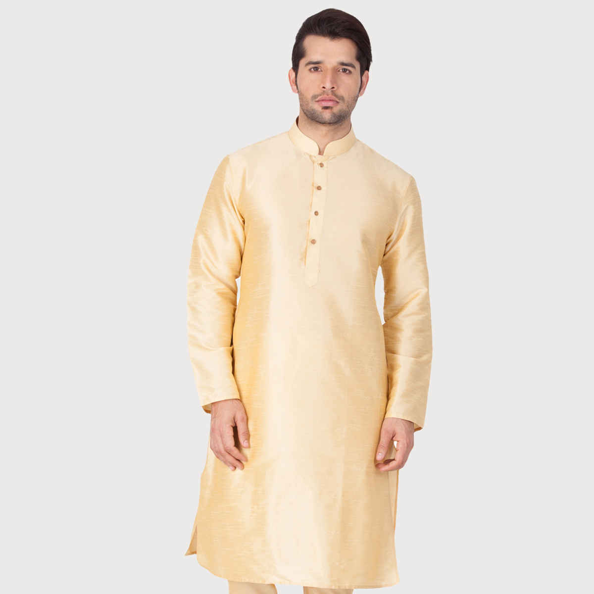 Vastramay Men's Silk Blend Kurta | Gold - M