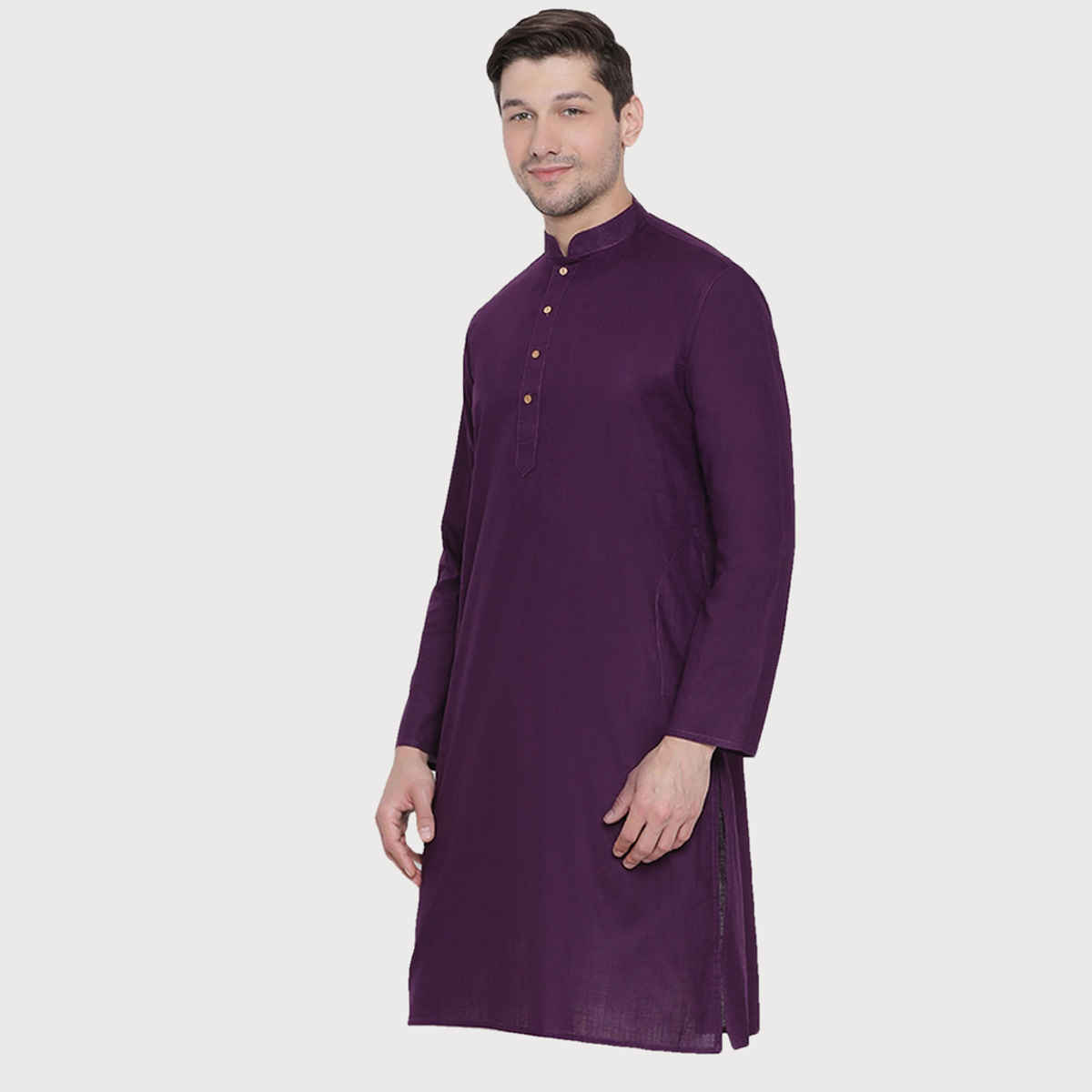 Vastramay Men's Cotton Linen Blend Kurta | Purple - M