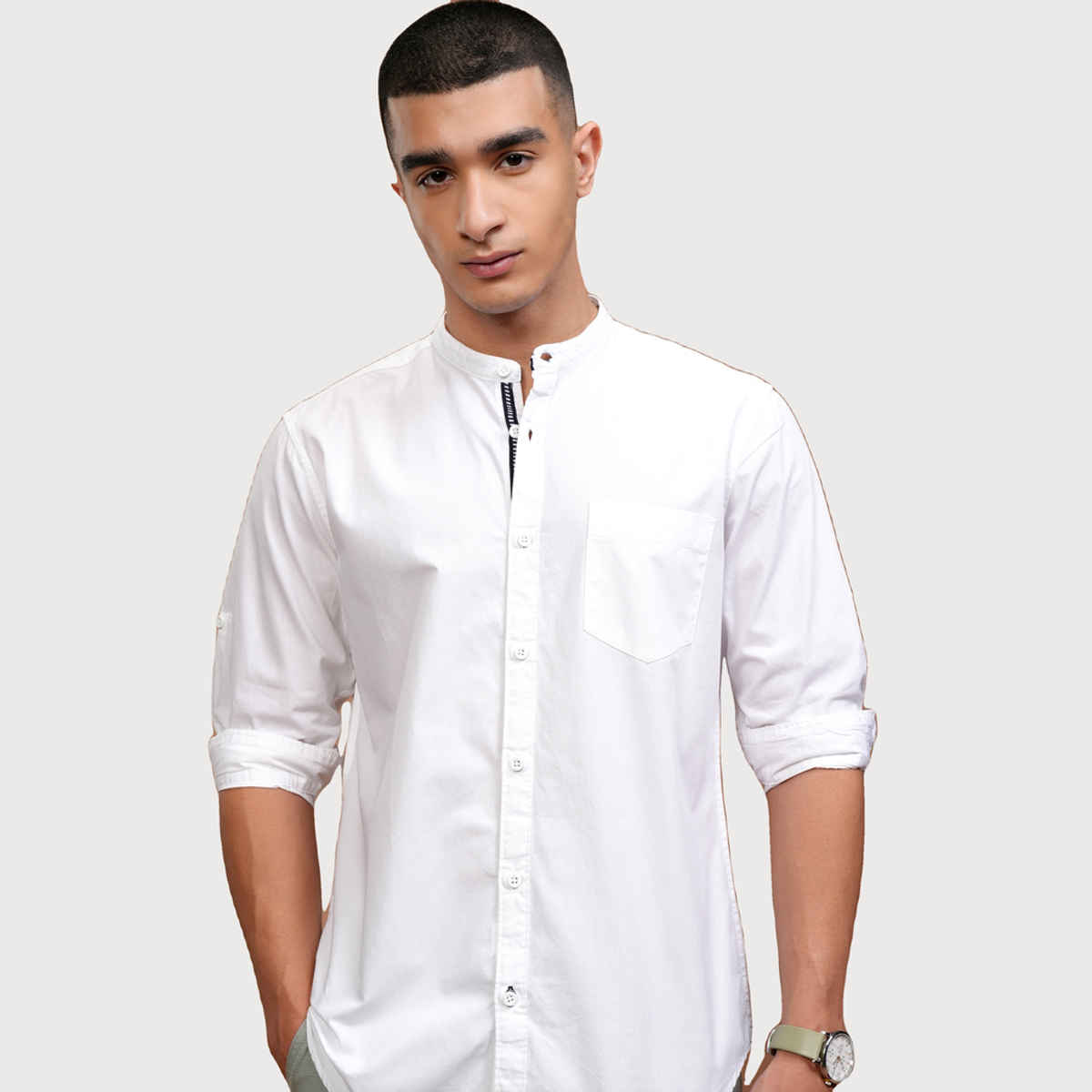 Highlander Men Solid Slim Fit Casual Shirt | White | XL
