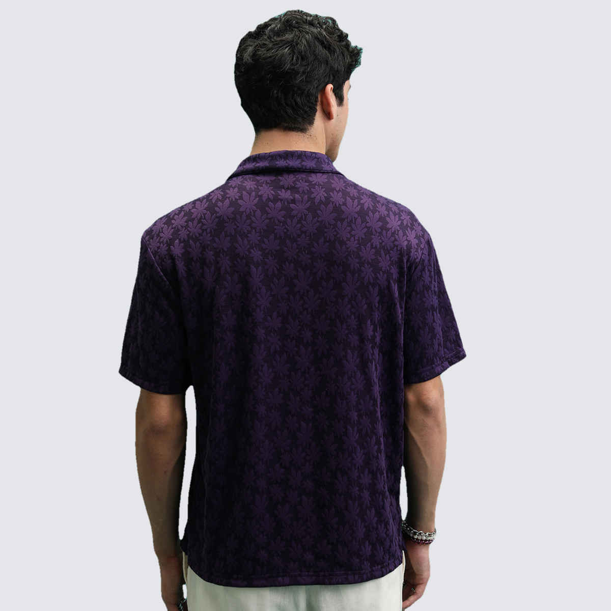 HIGHLANDER Men's Self Design Relax Fit Shirt | Violet - L