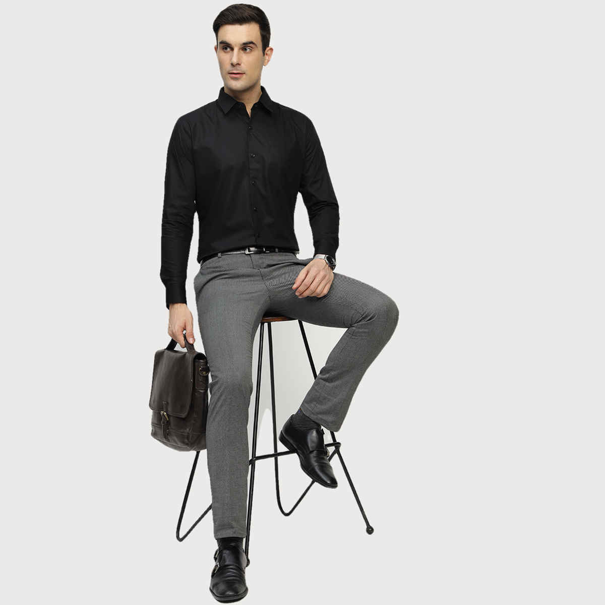 Hancock Men Pure Cotton Solid Formal Shirt | S | Slim Fit | Black | Spread Collar