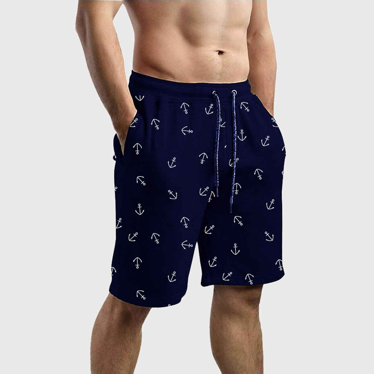 Gcyx Men s Shorts Aop Printed | Cotton Poly Mix Blend for Comfortable Wear | Shorts Navy Aop | XL