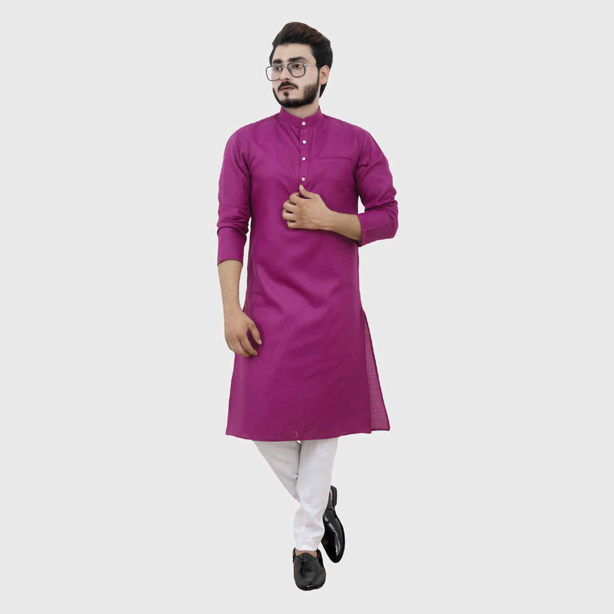 Tibra Collection Men Straight Kurta - Burgundy | Solid | Cotton Blend | XXL