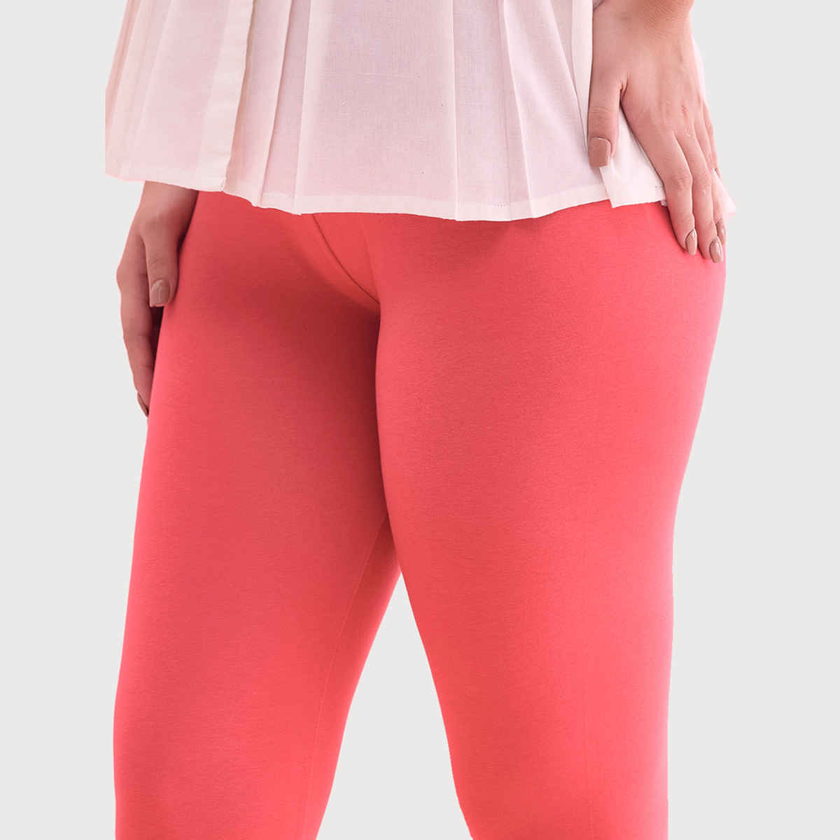 Go Colors Women's Solid Mid Rise Churidar | Coral - XL