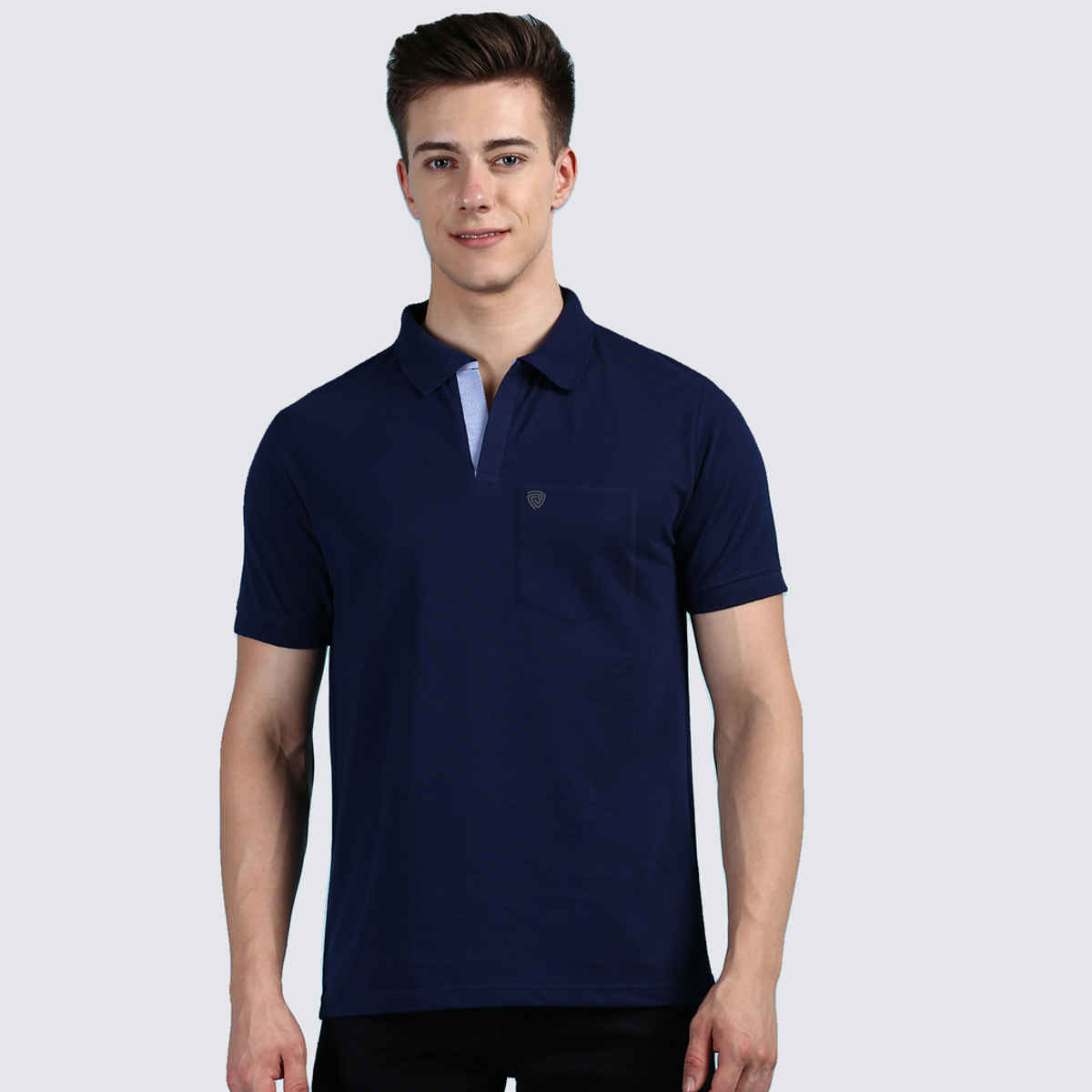 Lux Cozi Men's Solid Cotton Polo T-shirt with Pocket | Ink Blue - XXL
