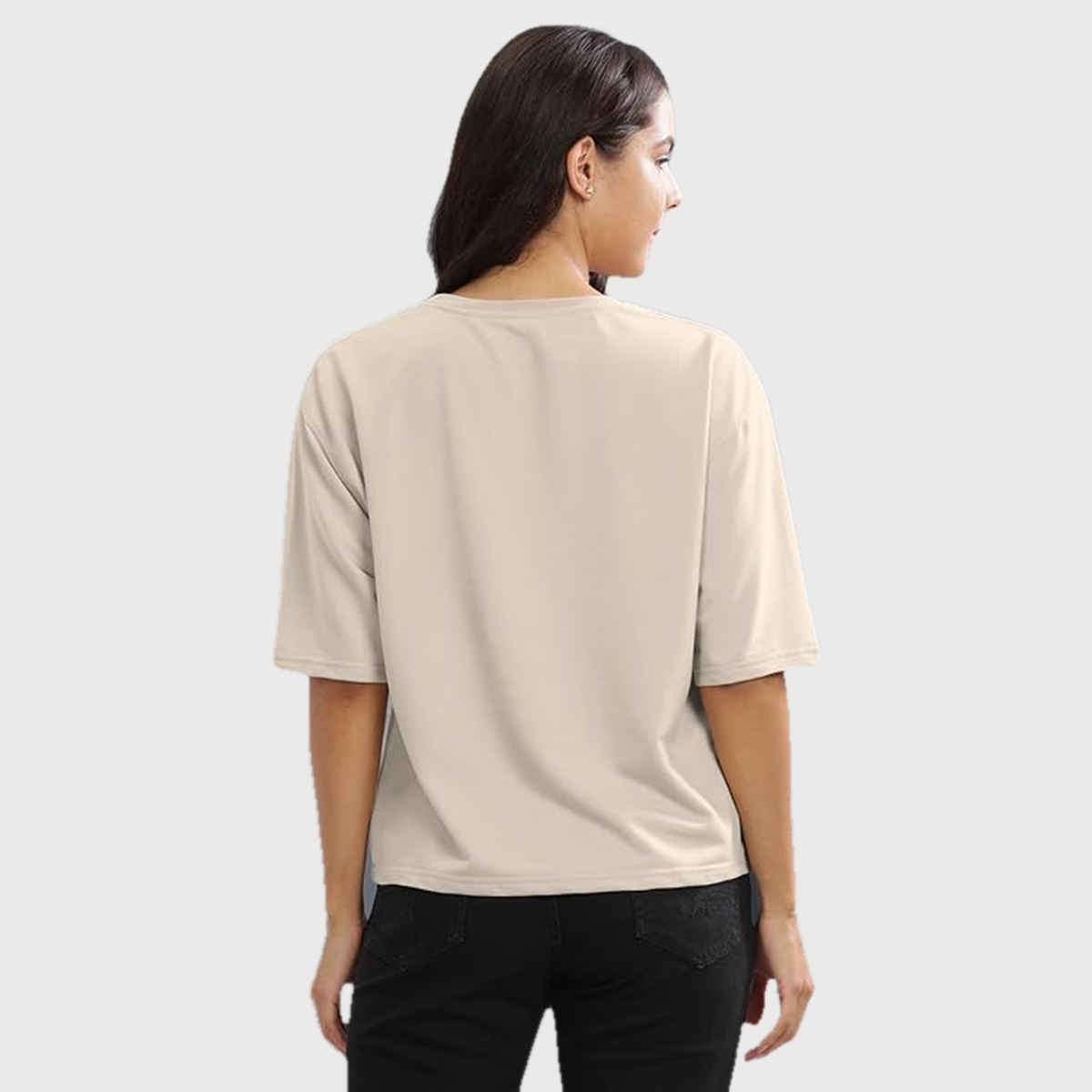 Hellcat Women's Beige Trendy Printed Crop Top | L