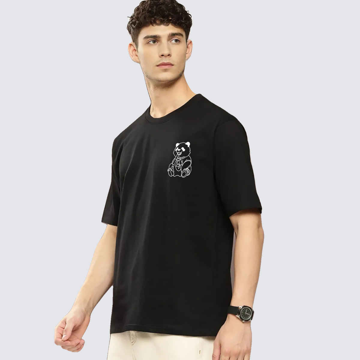 BENNY BROOKS Men's Round Neck half sleeve Oversized T-shirt |AA(ARN)BLACK32 | Black - L