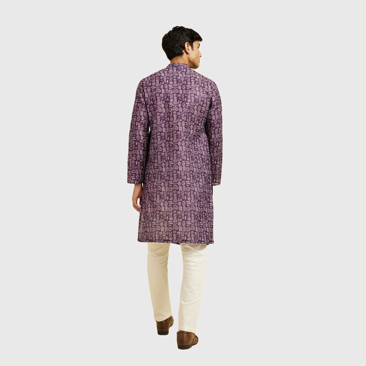 Diwas By Manyavar Purple Blended Cotton Abstract Printed Kurta Set | S