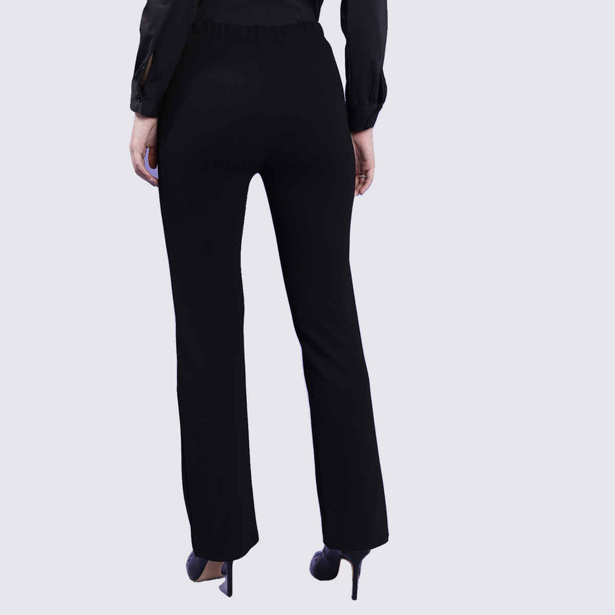Tokyo Talkies Women's High - Rise Regular Fit Bootcut Trousers| Black - 32