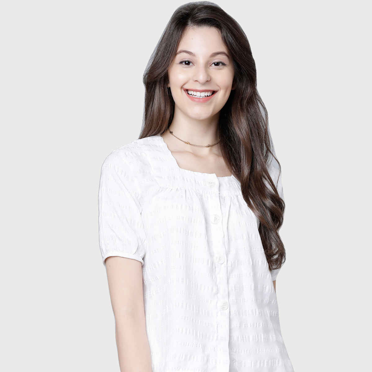 Tokyo Talkies Women's Self Design Casual Top | White - XL