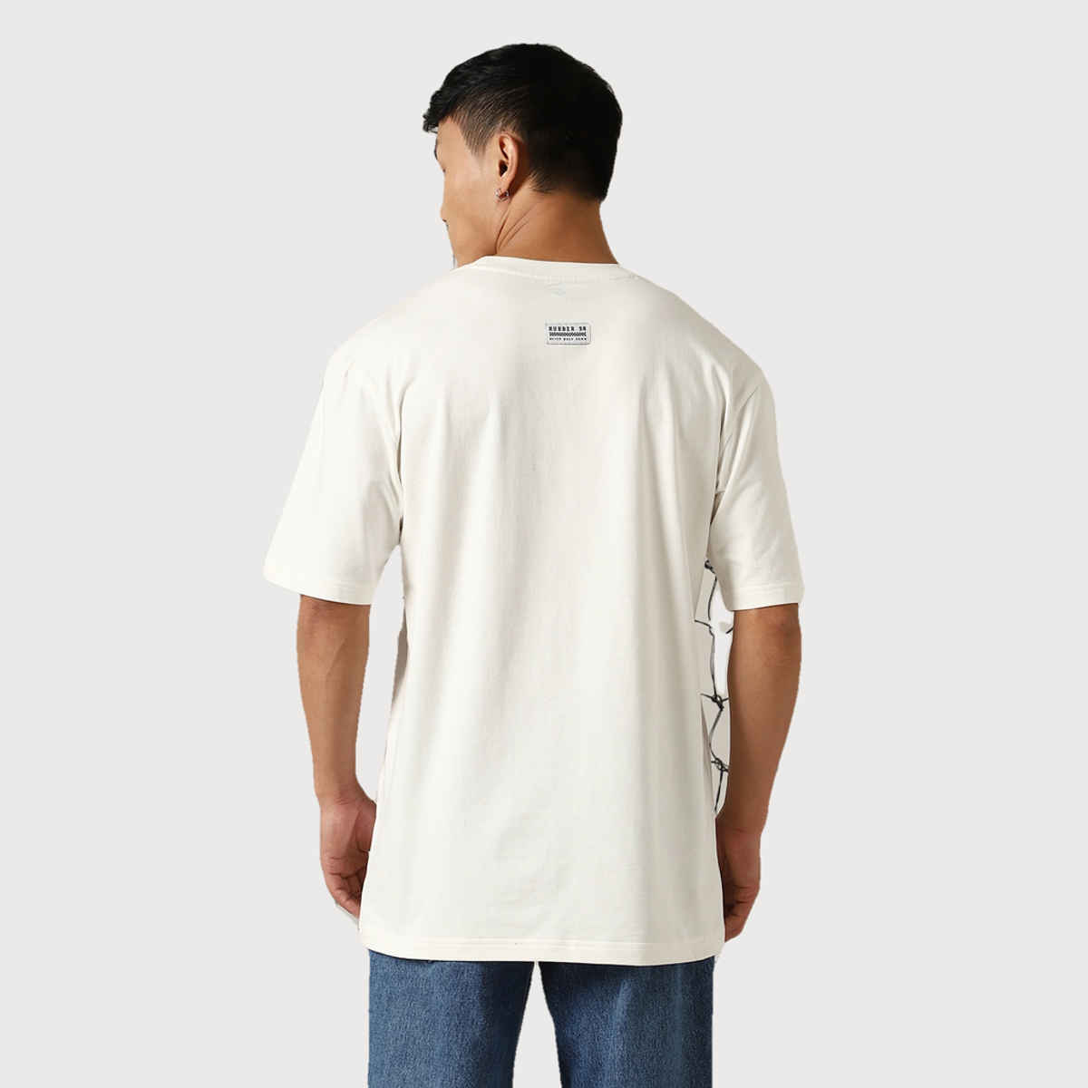 Hubberholme Men's Street Graphic Printed Oversized Fit T-shirt | White - S