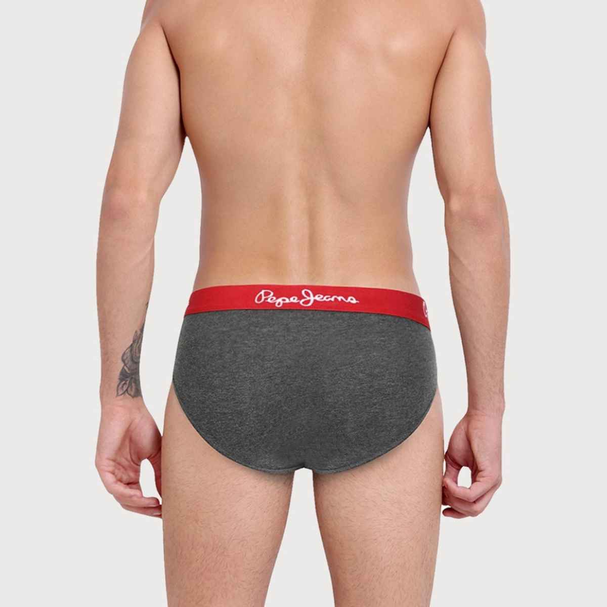 Pepe Jeans Mens Charcoal Melange 100% Cotton Solid Brief - Pack of 2 (M) Comfort Fit, Soft Fabric