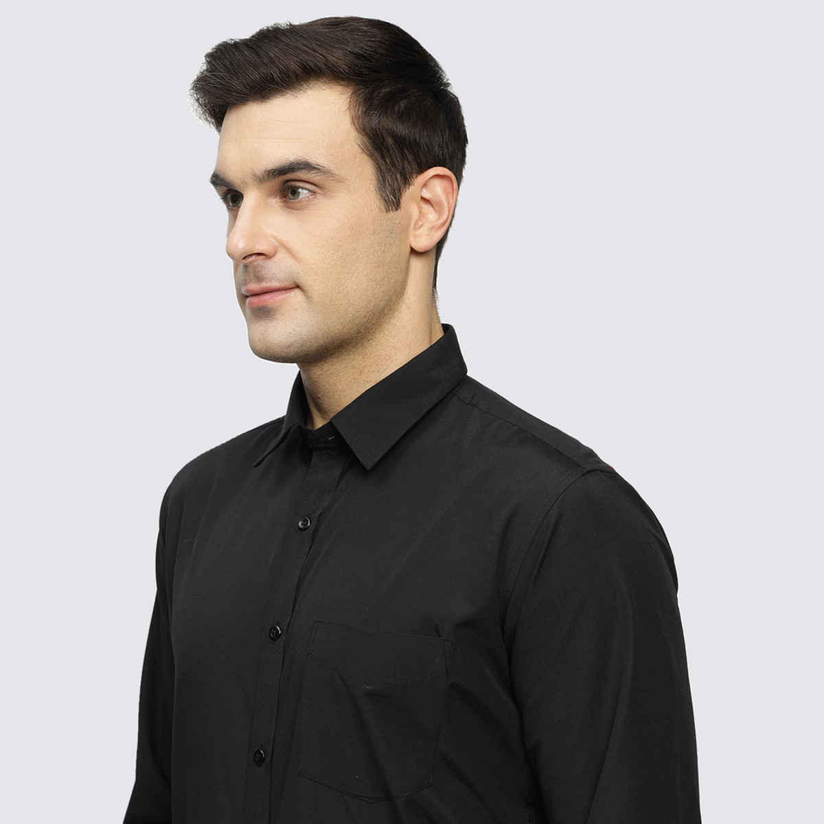 English Navy Men's Polyester Solid Slim Fit Formal Shirt | Black - M