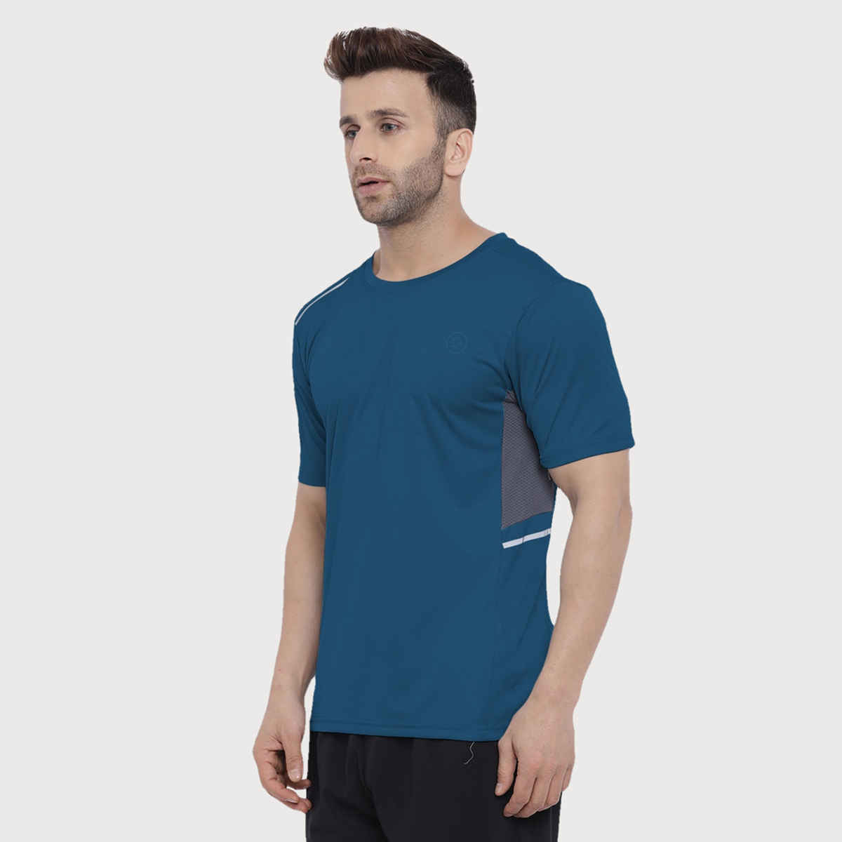 Chkokko Men's Round Neck Regular Dry Fit Gym Sports T-shirt | Indigo - XL