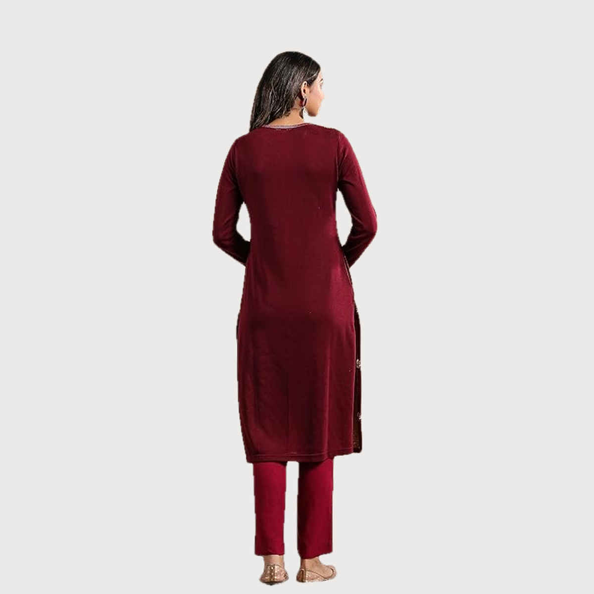 Ishin Women's Kurta Ethnic Straight Poly | Wine - M