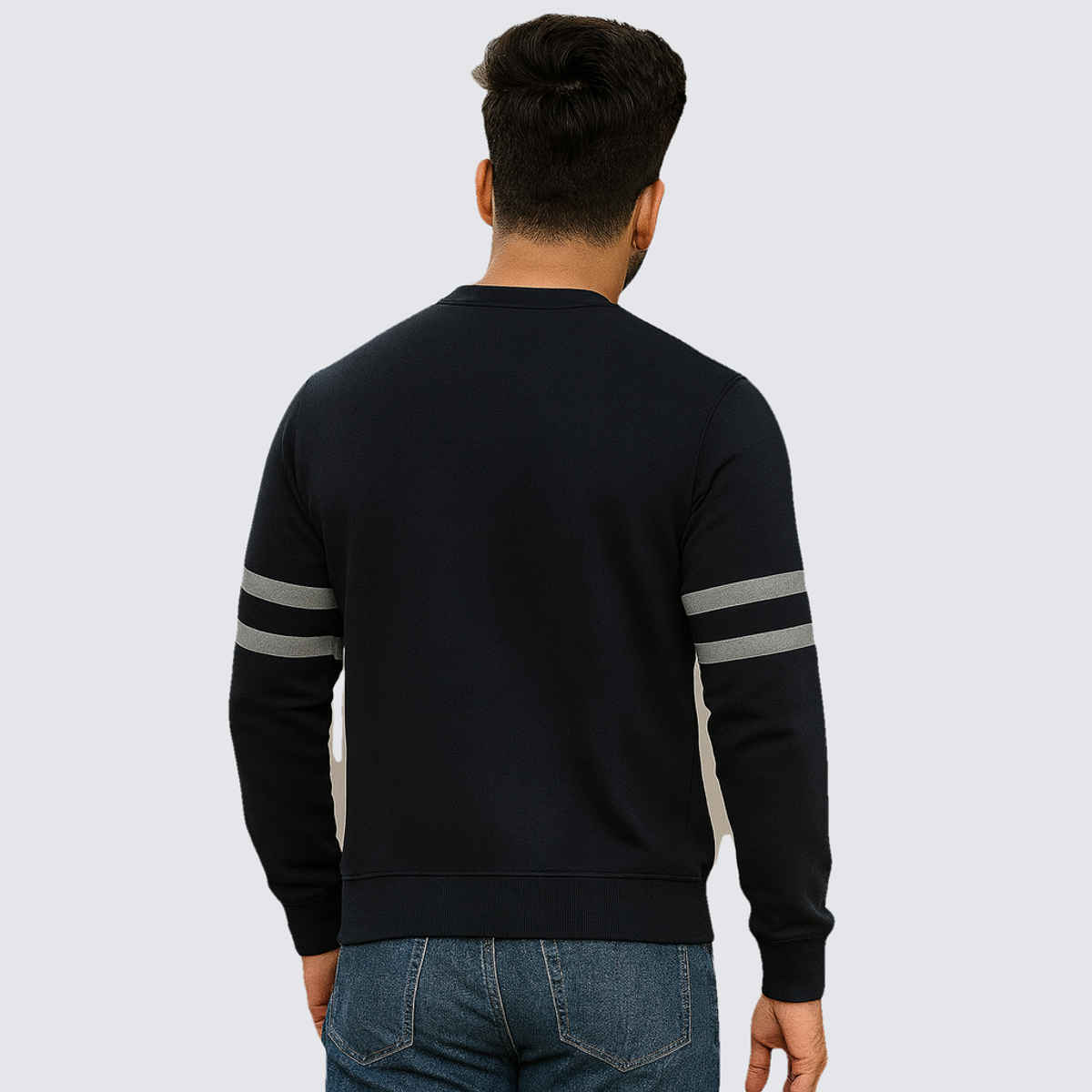 Gcyx Men's Stripe Sleeve Sweat Shirt | 70% Cotton and 30% Polyester | Black - XXL