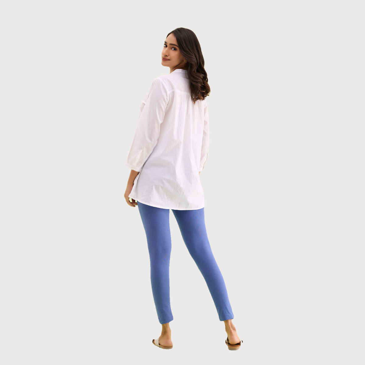 Go Colors Women's Solid Mid Rise Ankle Length Leggings | Jeans Blue - S