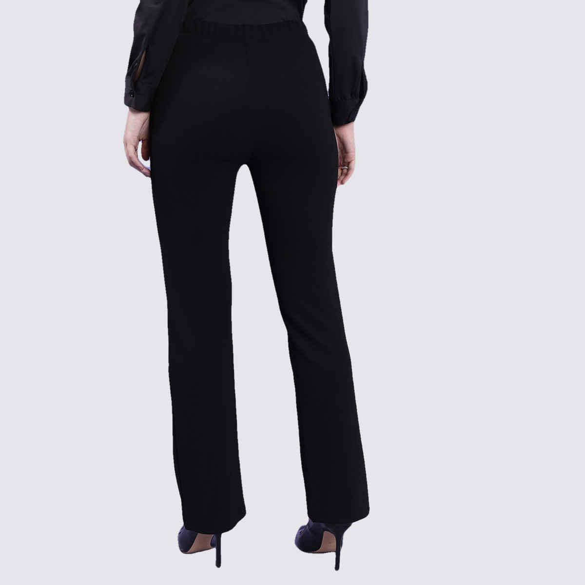 Tokyo Talkies Women's High - Rise Regular Fit Bootcut Trousers| Black - 28