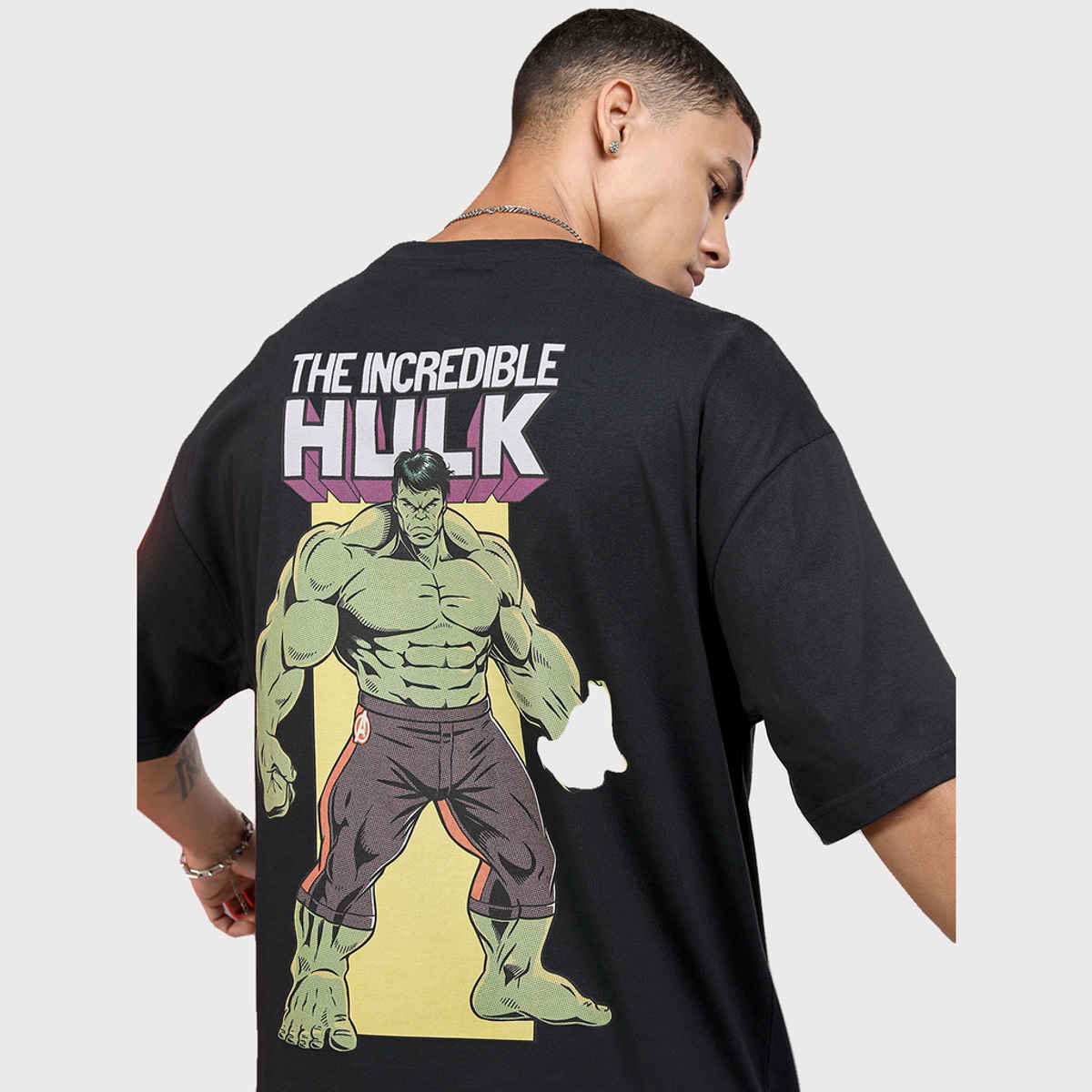 Highlander Men's Marvel Hulk Oversized Drop Shoulder T-shirt | Black - L